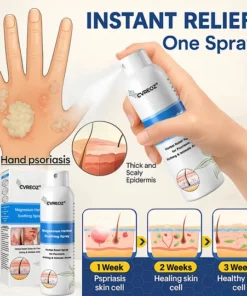 Skin care spray on green background