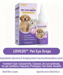 Pet eye drops on clean background